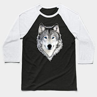 Blue Eyed Wolf Baseball T-Shirt